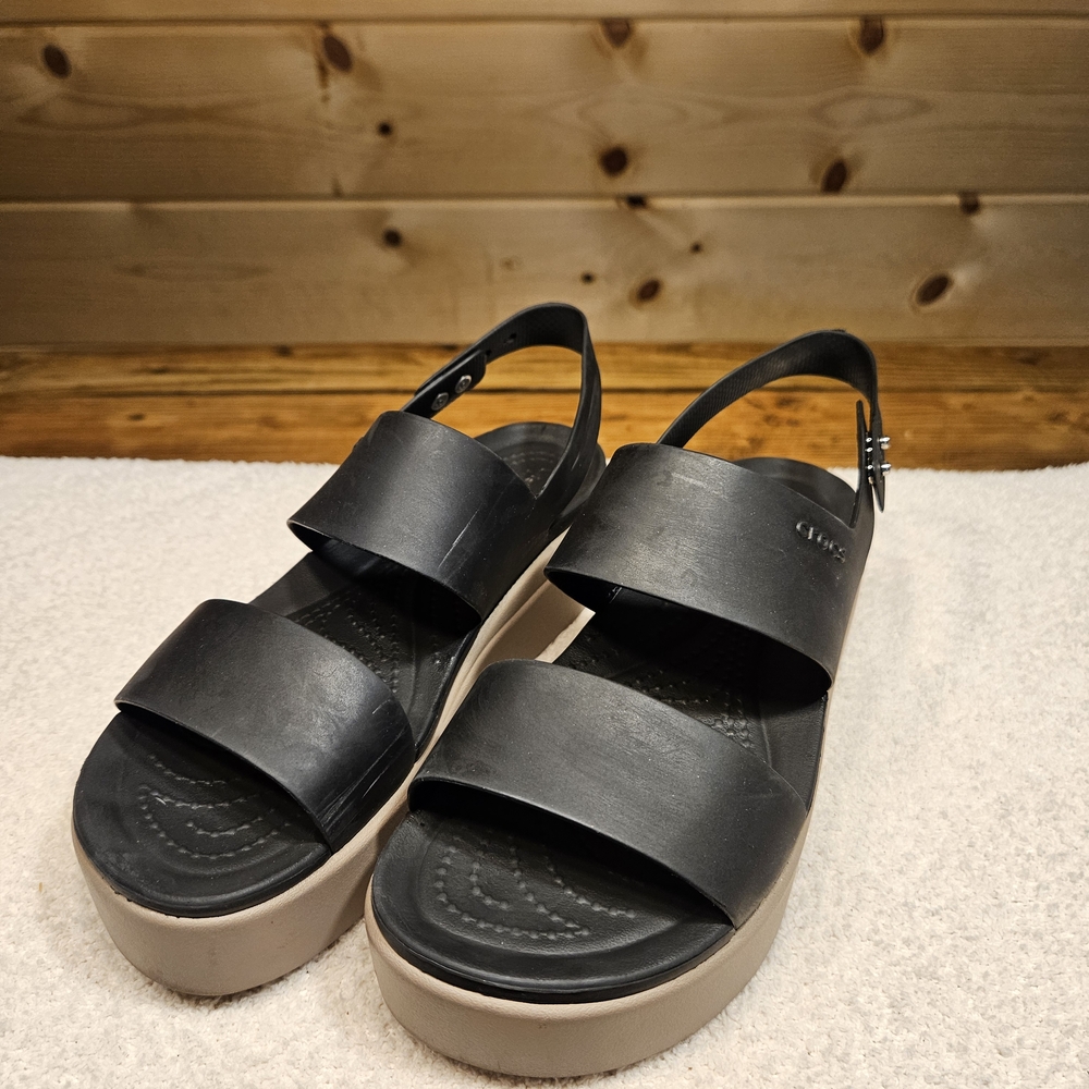 CROCS Brooklyn Black/Mushroom Wedges Size 7